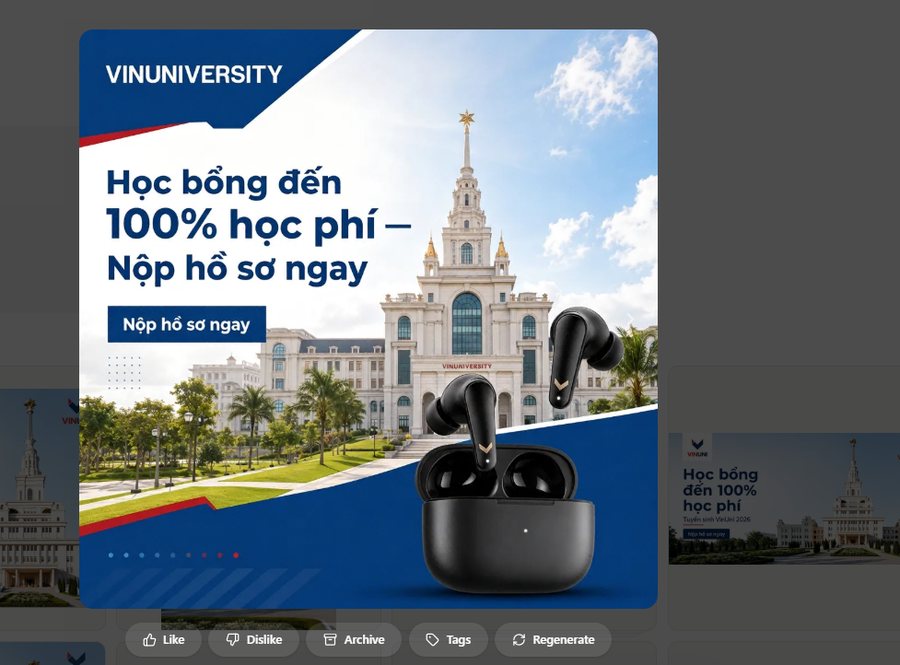 Creative 1:1 của Run B chứa một cặp tai nghe không dây không liên quan tới quảng cáo tuyển sinh